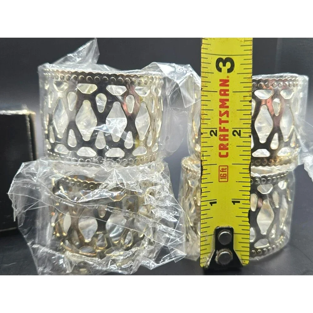 Vintage Set of 4 Silver-Plated Openwork Filigree / Lattice Napkin Rings in Box